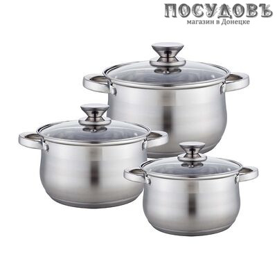 Webber BE-615/6 набор кастрюль 2,9; 5,1; 6,6 л с крышками, сталь нержавеющая, 6 пр.