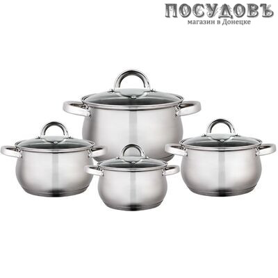 Webber BE-620/8 набор посуды, 4 кастрюли с крышками, сталь нержавеющая, 8 пр.