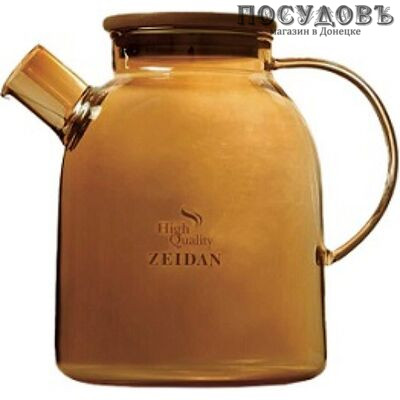 ZEIDAN Z-4365 чайник заварочный с пружинкой и бамбуковой крышкой, стекло жаропрочное, 1800 мл, бронзовый