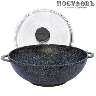Биол WOK Гранит грей 28034ПС сковорода вок с крышкой, 4,0 л, Ø280×100 мм, алюминий литой, гранитное Greblon
