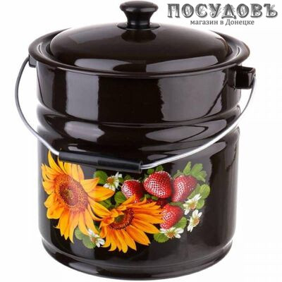 КМК 41204-242/6-У2 ведро с крышкой, сталь эмалированная, 12,0 л, коричневый с рисунком