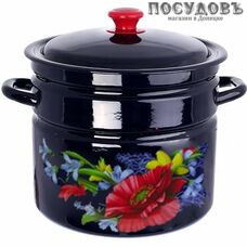 КМК 41815-223/6-У2 кастрюля с крышкой 10,0 л, сталь эмалированная, цвет бостон с рисунком