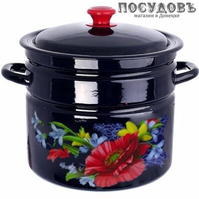 КМК 41815-223/6-У2 кастрюля с крышкой 10,0 л, сталь эмалированная, цвет бостон с рисунком