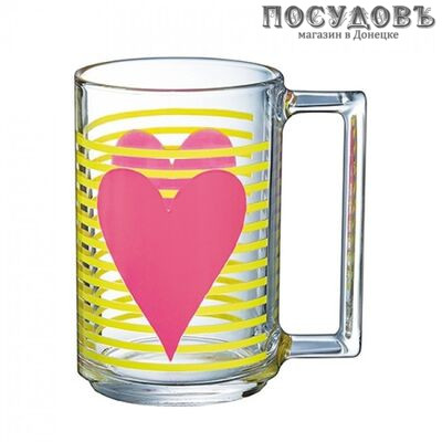 Luminarc Mon Coeur N5029 кружка, 320 мл, стекло упрочненное, прозрачный с рисунком, Франция