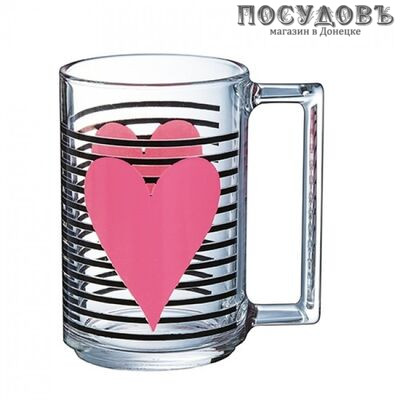 Luminarc Mon Coeur N5030 кружка, 320 мл, стекло упрочненное, прозрачный с рисунком, Франция