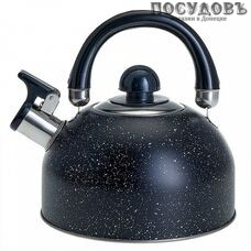 Webber BE-0539 чайник со свистком, 2,5 л, сталь нержавеющая, цвет: черный мрамор