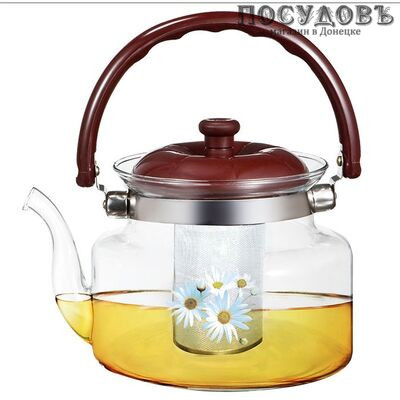 Webber Ромашки BE-5586/4 чайник заварочный с фильтром, стекло термостойкое, 1200 мл