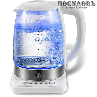 HOLT HT-KT-001 электрочайник, 2200 Вт, 2000 мл, стекло термостойкое, подсветка, цвет белый