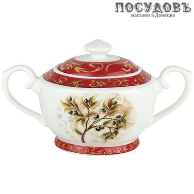 Коралл Оливки YQ1617/400 сахарница с крышкой, 180×115×100 мм, 400 мл, фарфор 2 пр.