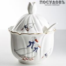 Beatrix Гуси МН092E сахарница с крышкой и ложкой, цвет белый с рисунком, 250 мл, фарфор, в упаковке 3 предмета