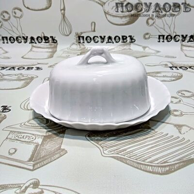 Добрушский фарфор Тюльпан 6С0040Ф34 масленка (подставка и купол), цвет бельё, 600 мл, 190×155×90 мм, фарфор, Беларусь 2 предмета