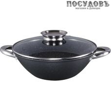 Webber Черный мрамор BE-905/32 казан-вок с крышкой Ø320×105 мм, чугун облегченный, мраморное покрытие, 2 пр.