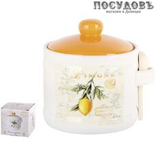Коралл Tuscan vegetables ZFC038-36 сахарница с крышкой и ложкой, Ø105×100 мм, 480 мл, доломит, в упаковке 3 пр.