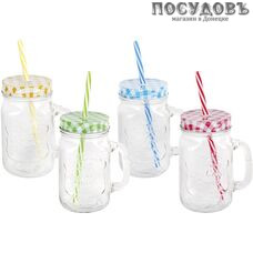 Коралл Кэнди 4952 банка для смузи с крышкой и трубочкой, стекло, микс