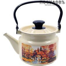 КМК 42704-102/6-У4 Старая мельница чайник, 2,0 л, сталь эмалированная, слоновой кости с рисунком