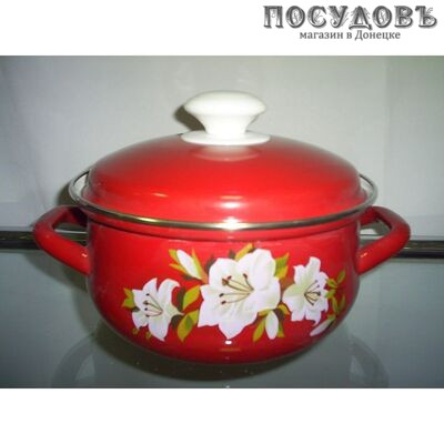 КМК Апрель 61915-083/6 кастрюля с крышкой 1,5 л, сталь эмалированная, цвет красный с рисунком