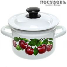 КМК Вишневый сад 41704-102/6-У4 кастрюля с крышкой 2,0 л, сталь эмалированная, цвет белый с рисунком КМК Вишневый сад 41704-102/6-У4 кастрюля с крышкой 2,0 л, сталь эмалированная, цвет белый с рисунком