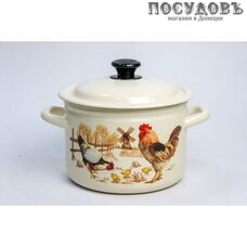 КМК Подворье 41704-102/6-У4 кастрюля с крышкой 2,0 л, сталь эмалированная, цвет слоновой кости с рисунком