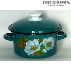 КМК 41715-123/6-У4 кастрюля с крышкой 3,0 л, сталь эмалированная, цвет бирюзовый с рисунком