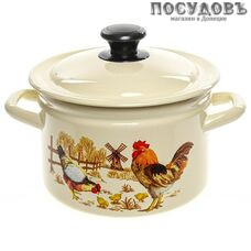 КМК Подворье 41704-142/6-У4 кастрюля с крышкой 4,0 л, сталь эмалированная, цвет слоновой кости с рисунком