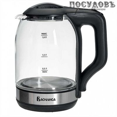 Василиса ВА-1036 электрочайник, 1500 Вт, 1800 мл, стекло термостойкое, подсветка, цвет черный