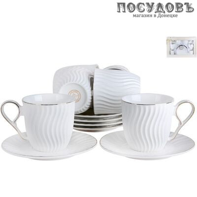 Коралл Волна GC01 чайный набор, фарфор, в подарочной упаковке 12 пр.