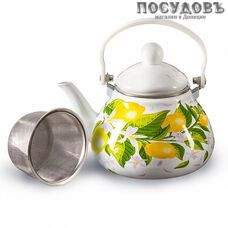 Metalloni EM-131X1/62 Лимоны чайник с фильтром, 1,3 л, сталь эмалированная, цвет: белый с рисунком