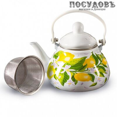Metalloni EM-131X1/62 Лимоны чайник с фильтром, 1,3 л, сталь эмалированная, цвет: белый с рисунком