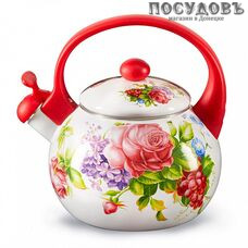 Metalloni EM-25101/63 Летний сад чайник со свистком, 2,5 л, сталь эмалированная, цвет: белый с рисунком, 1 шт.