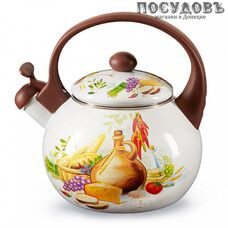 Metalloni EM-25101/65 Валенсия чайник со свистком, 2,5 л, сталь эмалированная, цвет: белый с рисунком