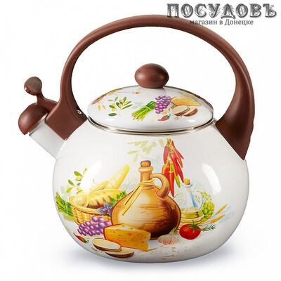 Metalloni EM-25101/65 Валенсия чайник со свистком, 2,5 л, сталь эмалированная, цвет: белый с рисунком