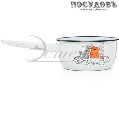Эстет ЭТ-72839 Влюбленные коты ковш 1,5 л, белый, сталь эмалированная, Ø160 мм, 2 пр.