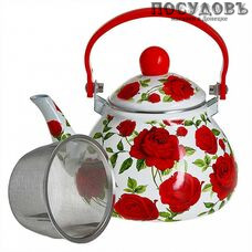 Metalloni 131х1/71 Розы чайник с фильтром, 1,3 л, сталь эмалированная