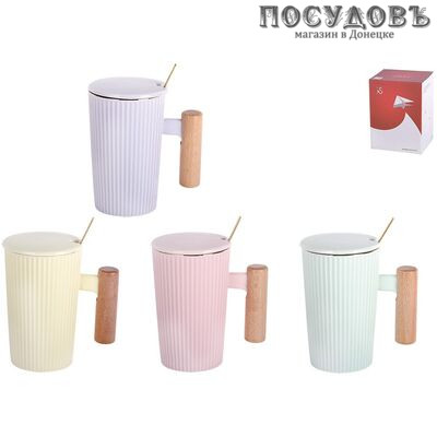 Коралл Huggy KR692 кружка, 400 мл, фарфор, с крышкой и ложкой