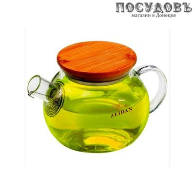 ZEIDAN Z-4443 чайник заварочный с пружинкой и бамбуковой крышкой, стекло закаленное, 1000 мл