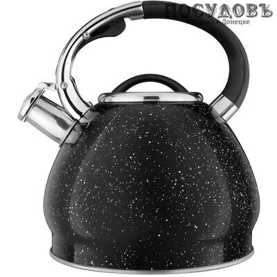 Aurora AU 601 чайник со свистком, 3,0 л, сталь нержавеющая, цвет: черный гранит
