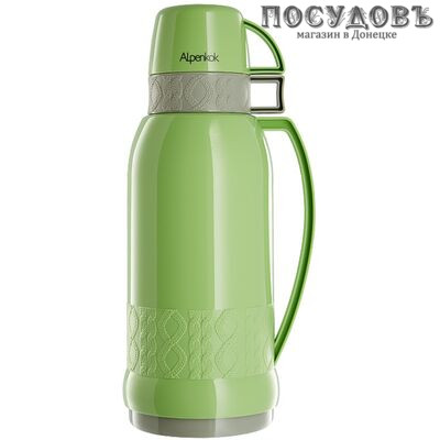 Alpenkok AK-18001S/1 термос с крышкой-стаканом, колба стеклянная 1800 мл, цвет зеленый с серым