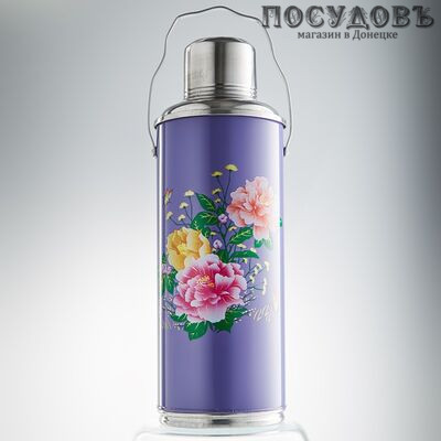 Webber 22020/3 термос с крышкой-стаканом, колба стеклянная 2000 мл, цвет фиолетовый с рисунком