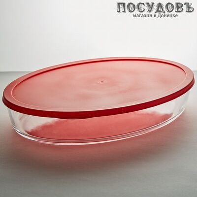 Забава РК-0051/2 овальная форма для запекания с крышкой, стекло жаропрочное, 355×250×85 мм, 3500 мл