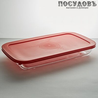 Забава РК-0049/2 прямоугольная форма для запекания с крышкой, стекло жаропрочное, 402×246×52 мм, 3000 мл