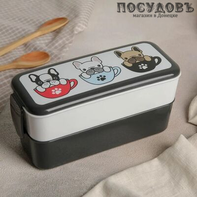 IDEA Бульдоги М1233 ланч-бокс с крышкой, полипропилен, 200×90×80 мм, 500+500 мл
