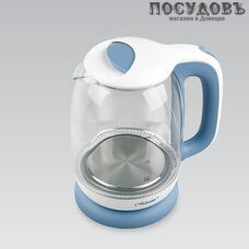 Maestro MR-056 электрочайник, 2200 Вт, 1700 мл, стекло термостойкое, подсветка, цвет голубой