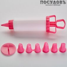 Webber BE-0330 шприц кондитерский с 7 насадками пластик, 230×100×60 мм, цвет розовый, на блистере 8 пр.