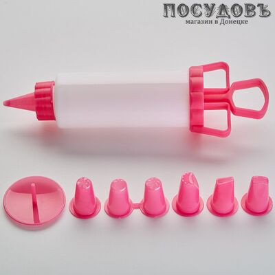 Webber BE-0330 шприц кондитерский с 7 насадками пластик, 230×100×60 мм, цвет розовый, на блистере 8 пр.