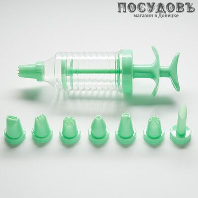 Webber BE-0381 шприц кондитерский с 8 насадками пластик, 180 мм, цвет зеленый, на блистере 9 пр.
