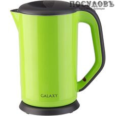 Galaxy GL0318 электрочайник, 2000 Вт, 1700 мл, двойной нержавейка/пластик, светодиод, цвет зеленый