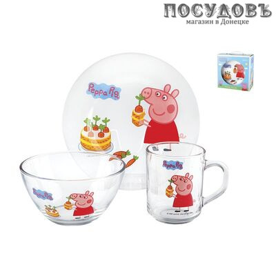 Коралл Свинка Пеппа Морковка 55029SETPP/4 набор детский, стекло, Россия, подарочная упаковка 3 пр.