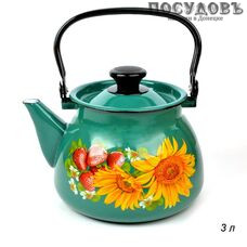 КМК 42115-123/6-У4 Грациозный чайник, 3,0 л, сталь эмалированная, бирюзовый с рисунком