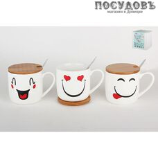 Коралл Влюбленный смайлик 2619 кружка подарочная, 370 мл, фарфор, с крышкой и ложкой, в подарочной упаковке 3 пр.