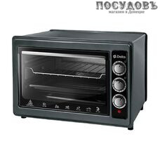 Delta D-0124 черная электрическая печь отдельностоящая 1300 Вт 37 л, с грилем, без конфорок, черная